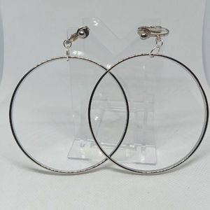 3" Silver Large Smooth Hoop Clip-on Earrings
